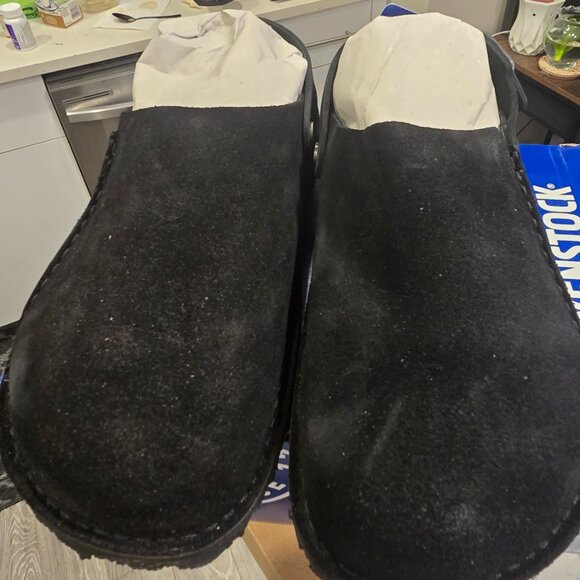 Birkenstock Lutry Premium Suede Suede Leather - Black MENS 10 US EU 43 CLOG NEW - Picture 4 of 10